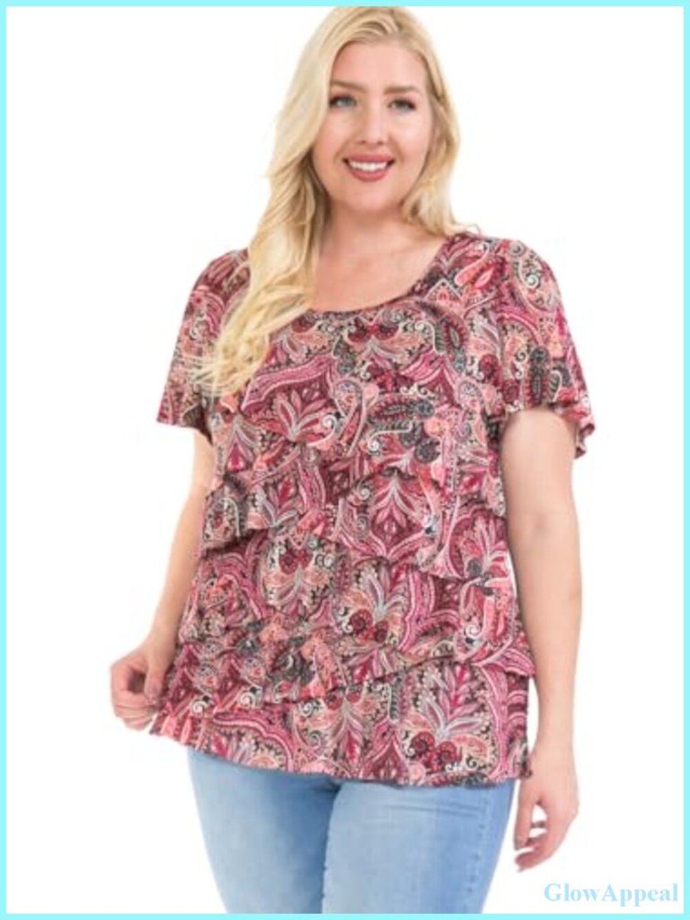 Printed Mesh Ruffle Blouse Women Plus Size Asymmetric Lightweight